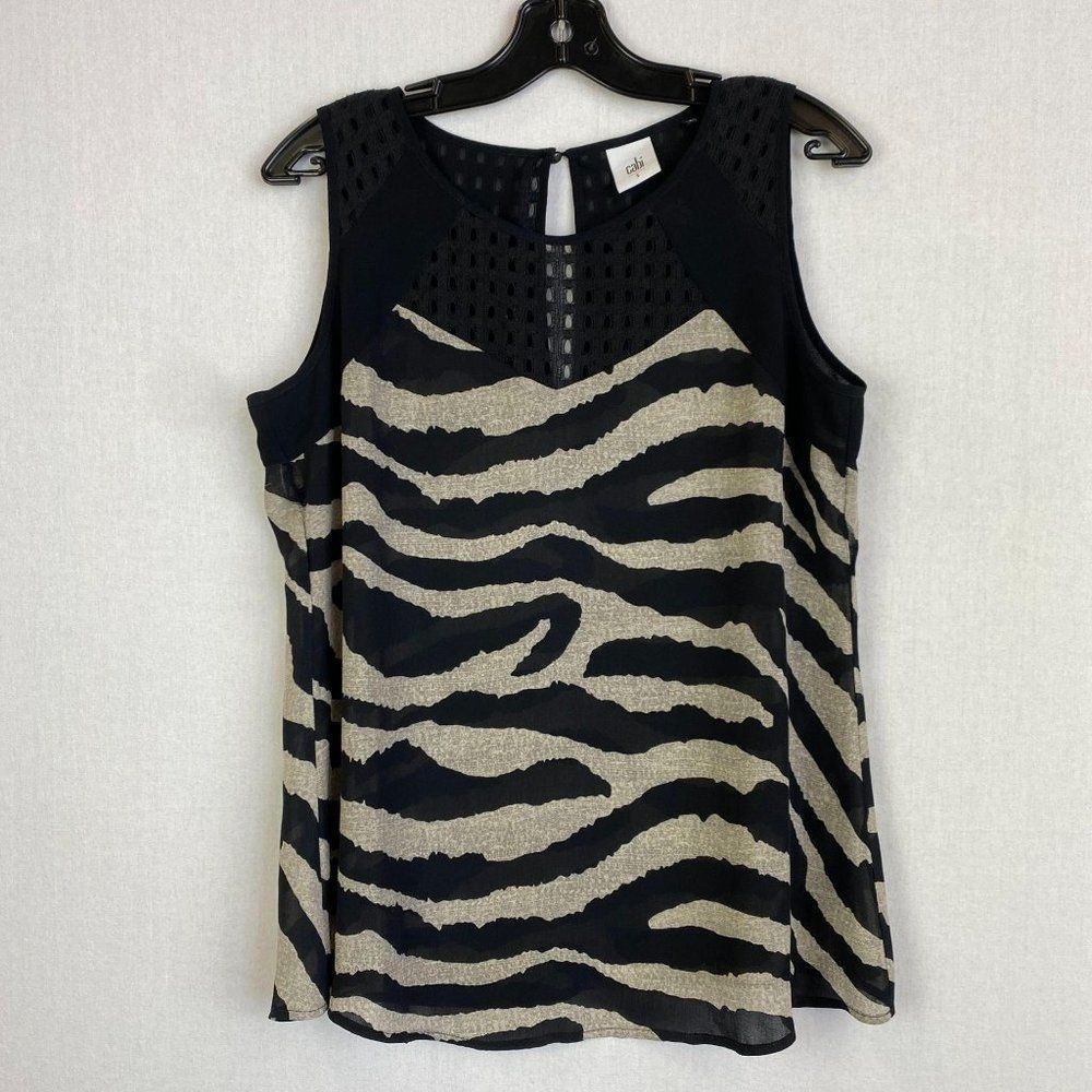 CABI Zebra Print Sheer with Mesh Detail Blouse